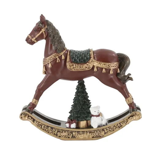 Višňovo-zlatý antik houpací koník Noël - 14*3,5*14 cm Chic Antique