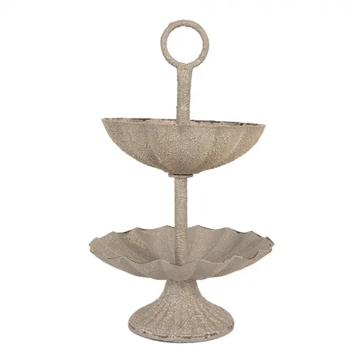 Šedý antik kovový dvoupatrový etažér - Ø 15*24 cm Clayre & Eef