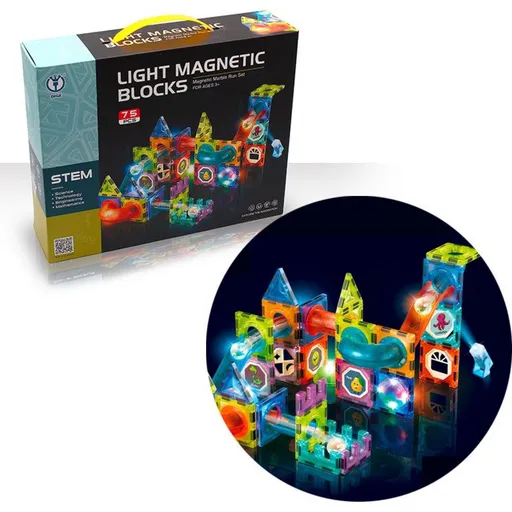 Kuličková dráha magnetická, svítící stavebnice 75 ks