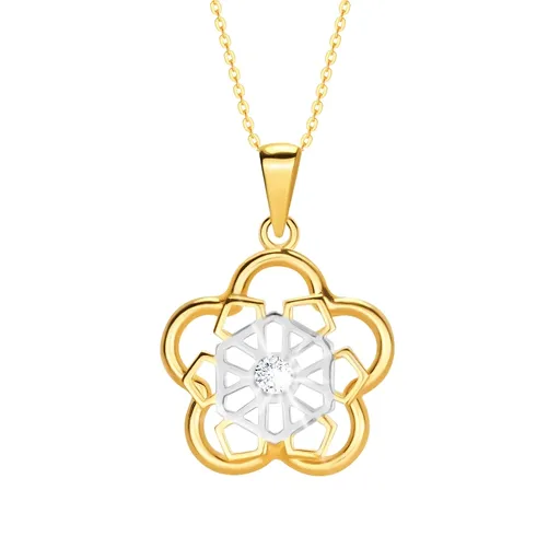 Zlatý náhrdelník 585 - pletená květina, čiré zirkony