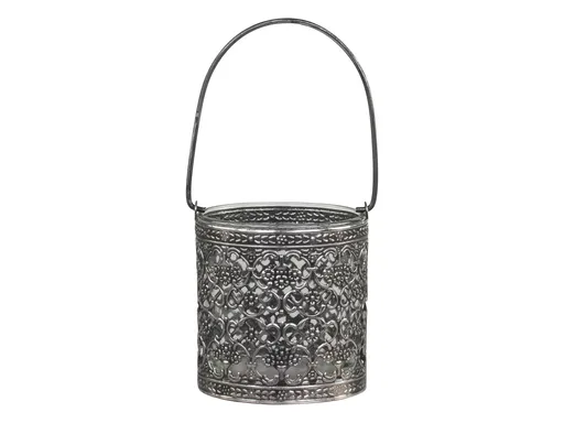 Skleněný svícen s kovovou ozdobou a držadlem Hann - 17*7*8 cm Chic Antique