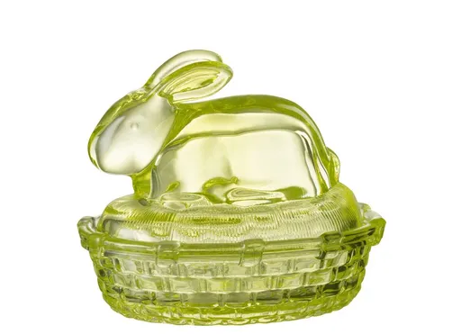 Zelená skleněná nádoba s víkem králík - 14*10*11cm/ 150ml J-Line by Jolipa