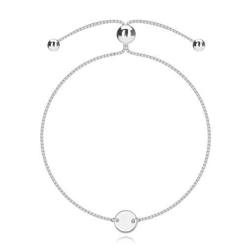 Náramek ze stříbra 925 - plochý kruh, řetízek se čtvercovými očky