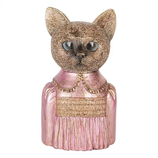 Dekorace socha busta kočka v růžové košili - 14*11*23 cm Clayre & Eef