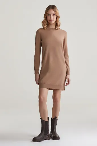 ŠATY GANT SUPERFINE LAMBSWOOL DRESS CARAMEL BEIGE