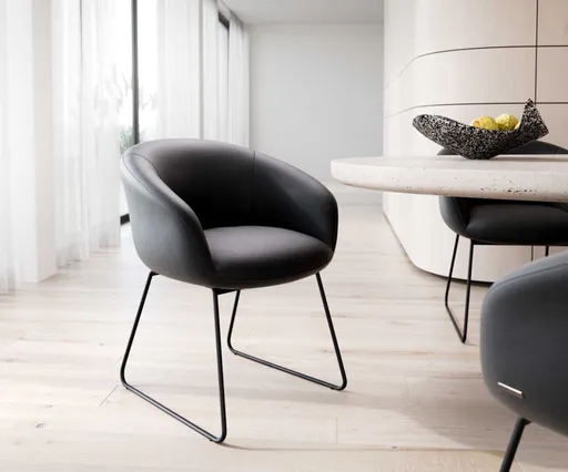 Jídelní židle Vinka-Flex tenká podnož kovová černá pravá kůže