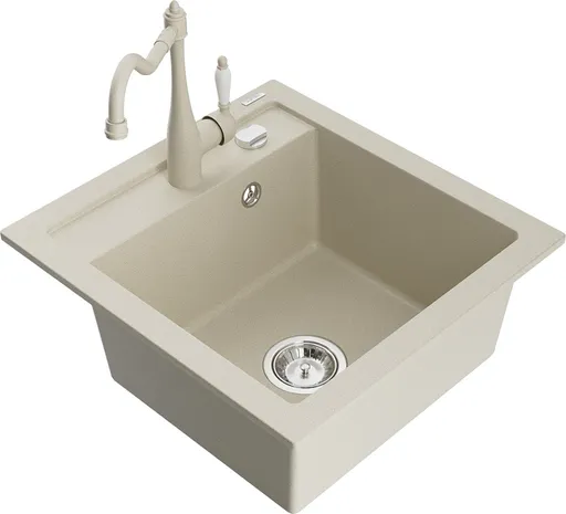 MEXEN/S Vito granitový dřez 1-miska včetně baterie Carla, béžová 6503-69-670700-69