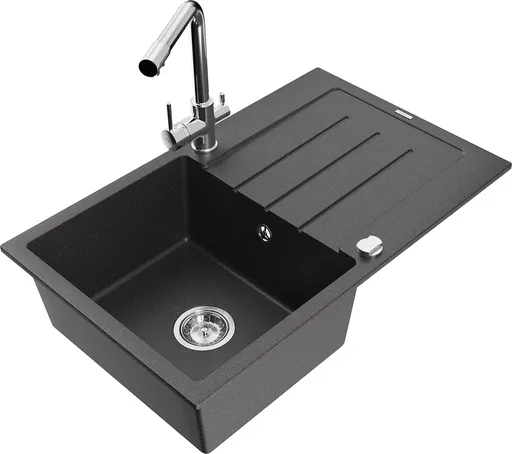 MEXEN/S Bruno granitový dřez s odkapávačem včetně baterie Duero, černá kropenatá 6513-75-671600-70 6513-76-671600-00