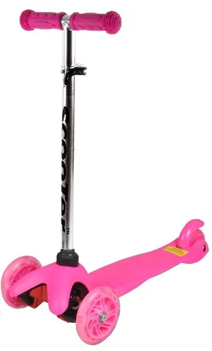 Koloběžka tříkolová MINI SCOOTER se svítícími kolečky, růžová
