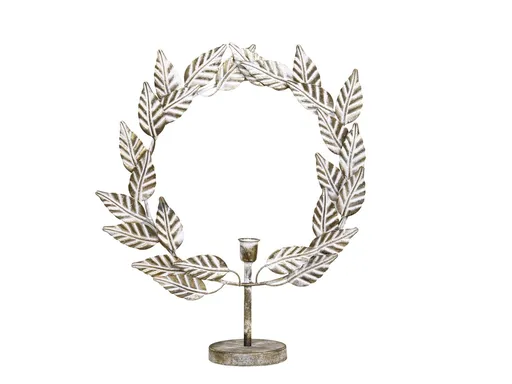 Bronzový antik kovový svícen zdobený věncem Leave - 40*11*44 cm Chic Antique