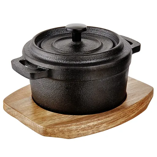 HOT IRON Servírovací hrnec s dřevěným podnosem