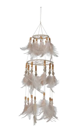 Přírodní lapač snů s lososovými peříčky Boho Feathers - Ø 13*50cm J-Line by Jolipa