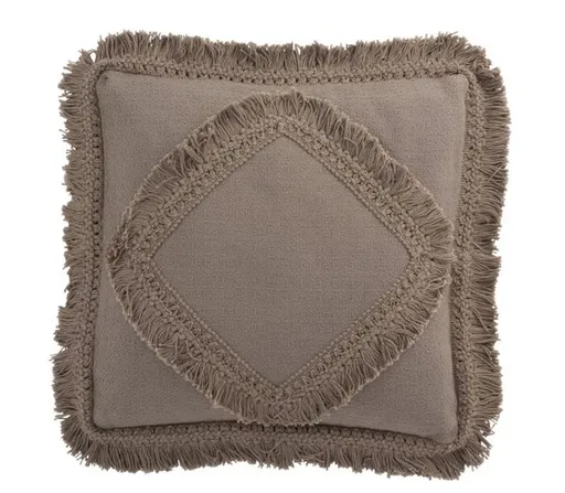 Taupe bavlněný polštář Fransen s třásněmi - 45*45 cm J-Line by Jolipa