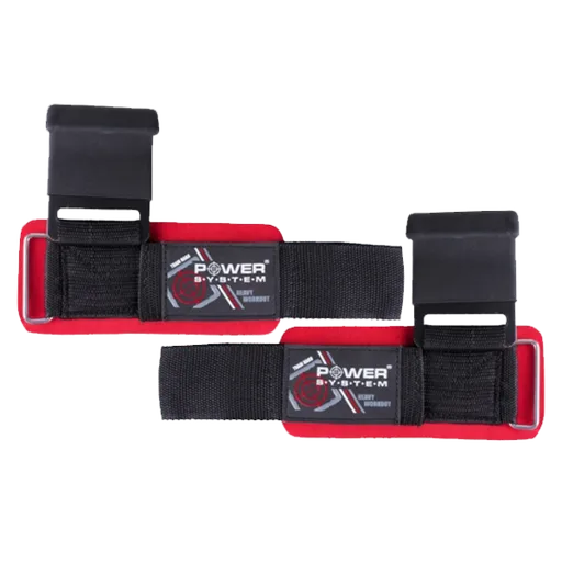 Power System Posilovací háky na cvičení Hardcore Hooks červené - L