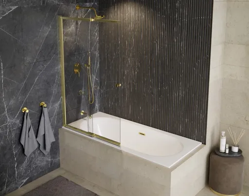 BESCO Vanová zástěna EASY SLIDE GOLD Barva rámu Zlatá, Rozměr A 100, Směr zavírání Univerzální Levé / Pravé, Výplň Čiré bezpečnostní sklo 4 mm BCEASL100GC