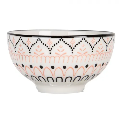 Bílá keramická miska se vzorem Mibbo - Ø 9*5 cm / 125 ml Clayre & Eef