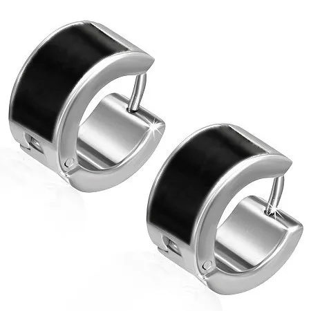 Kruhové náušnice z chirurgické oceli stříbrné barvy, černý pás