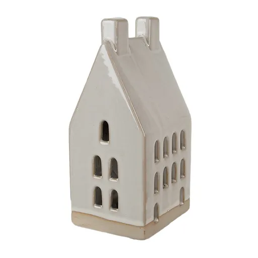 Béžová dekorace porcelánový domek s Led světýlky Christmas House M - 8*6*15 cm Clayre & Eef