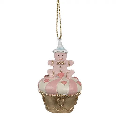Růžovo-zlatá vánoční ozdoba Cupcake - Ø 5*8 cm  Clayre & Eef