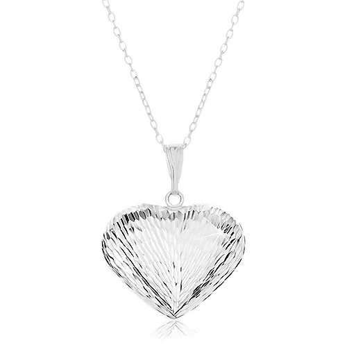 Náhrdelník ze stříbra 925, řetízek a přívěsek - vypouklé srdce se zářezy