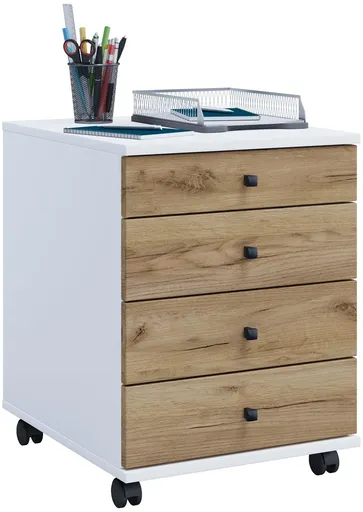 VCM Mobilní zásuvkový kontejner Lona Mini, bílá/dub