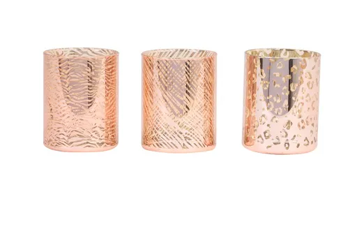 3ks růžovo-zlatý skleněný svícen Penza - Ø 8*10 cm Light & Living