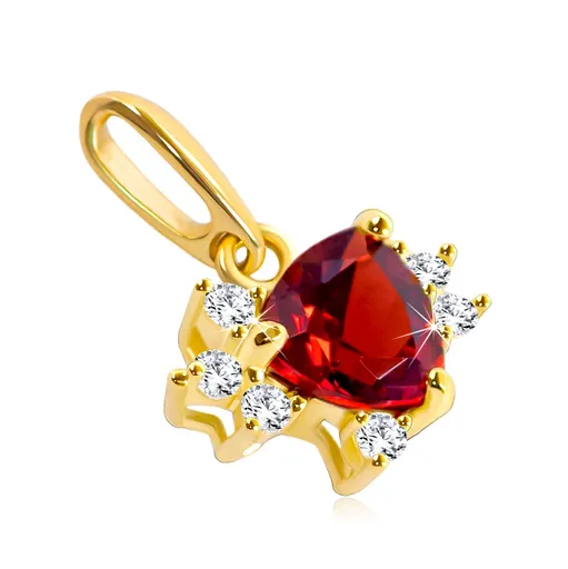 Přívěsek ve žlutém 14K zlatě - trojúhelník z granátu s čirými zirkonky