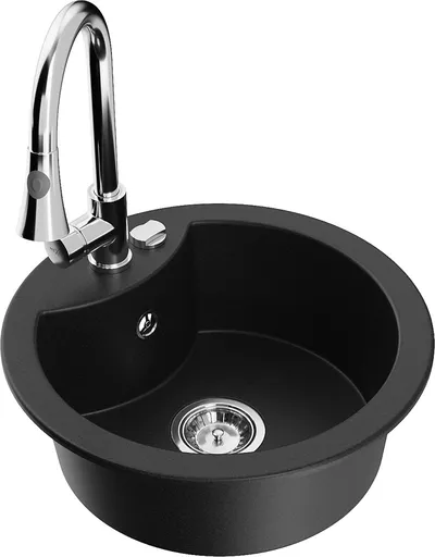MEXEN/S Diego granitový dřez 1-miska včetně baterie Elia, černá 6512-77-670101-00