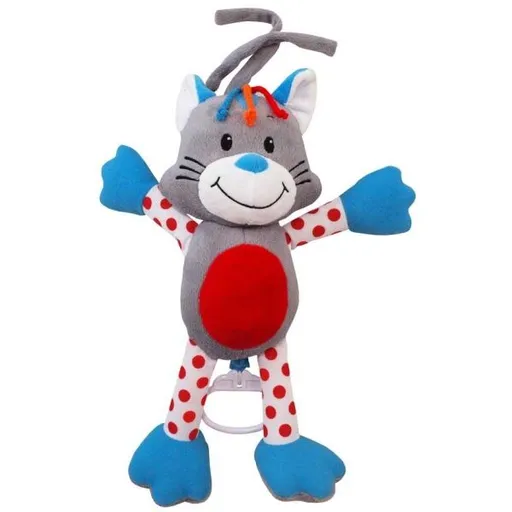 BABY MIX KOČIČKA Plyšová hračka s hracím strojkem, šedá, velikost