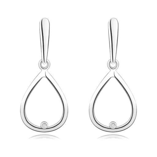 Stříbrné 925 diamantové náušnice - kulatý briliant, obrys slzy, puzetky