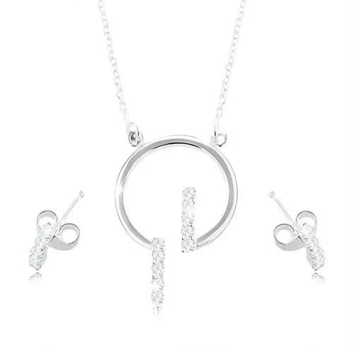 Sada ze stříbra 925, náušnice a náhrdelník - kroužek a čiré zirkonové linie