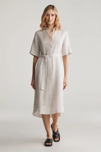 ŠATY GANT REG LINEN STRIPED SHIRT DRESS DRY SAND