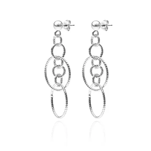 Stříbrné puzetové náušnice 925 - velké a malé kruhy s vroubky