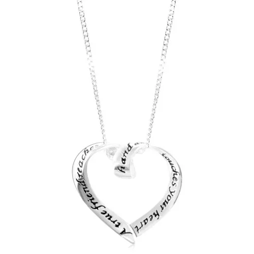 Stříbrný náhrdelník 925, blýskavá kontura srdíčka, černý nápis