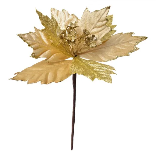 Zlatá umělá květina zápich vánoční hvězda Poinsettia - Ø 21*25 cm  Clayre & Eef