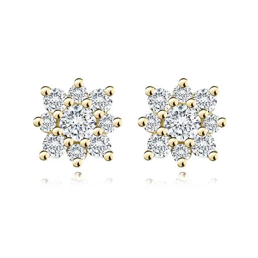 Náušnice ze žlutého zlata 585 - květ z čirých zirkonů, puzety
