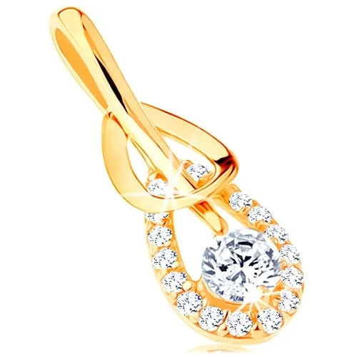 Přívěsek ze žlutého 14K zlata - hladká a zirkonová kontura slzy, čirý zirkon
