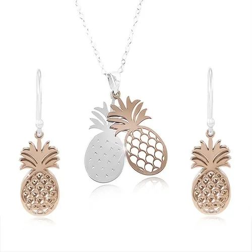 Stříbrná sada 925, zdvojený ananas ve stříbrném a měděném odstínu
