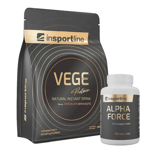 SADA: Protein inSPORTline VEGE 700g + Stimulant inSPORTline AlphaForce, 90 kapslí čokoláda s ořechy