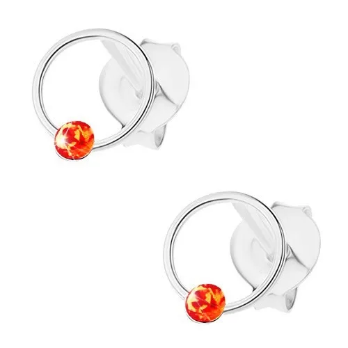 Stříbrné 925 náušnice, úzký kroužek s oranžovožlutým krystalem Swarovski