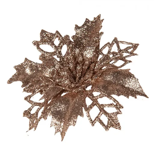 Měděná třpytivá umělá dekorace vánoční hvězda Poinsettia - Ø 9*2 cm Clayre & Eef