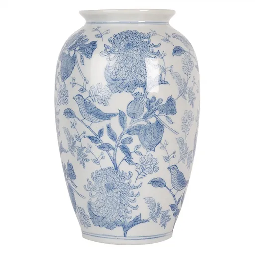 Keramická váza s modrými květy a ptáčky Pointea - Ø 17*27 cm Clayre & Eef