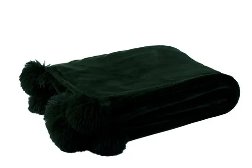 Černý plyšový pléd Pompom s bambulemi -  130*170cm J-Line by Jolipa