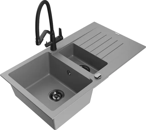 MEXEN/S Matias granitový dřez 1.5 s odkapávačem včetně baterie Duo, šedá 6502-71-671701-70-B