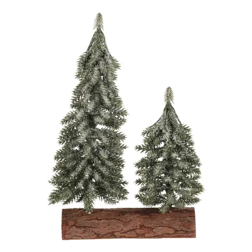 Vánoční dekorace Smrky na špalku - duo, 26 cm, ojíněný, zelená