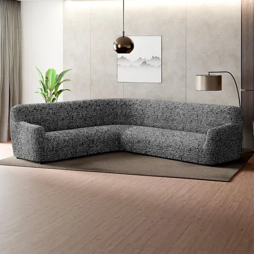 Bielastické potahy GLORIA šedá rohová sedačka (š. 350 - 530 cm)