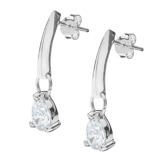 Náušničky ze stříbra 925 - čirá zirkonová slzička na kroužku a hrotu