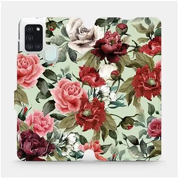 Flipové pouzdro na mobil Samsung Galaxy A21S - MD06P Růže a květy na světle zeleném pozadí (5903516286805)