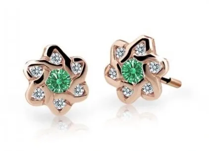 Cutie Jewellery Dětské náušnice z růžového zlata C2149-30-X-4 zelená