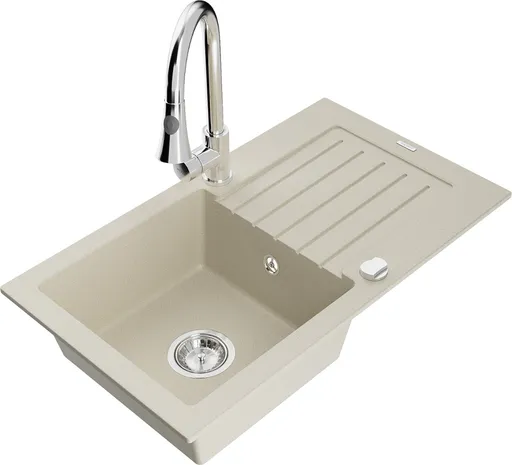 MEXEN/S Pablo granitový dřez 1 s odkapávačem včetně baterie Elia, béžová 6510-69-670101-00